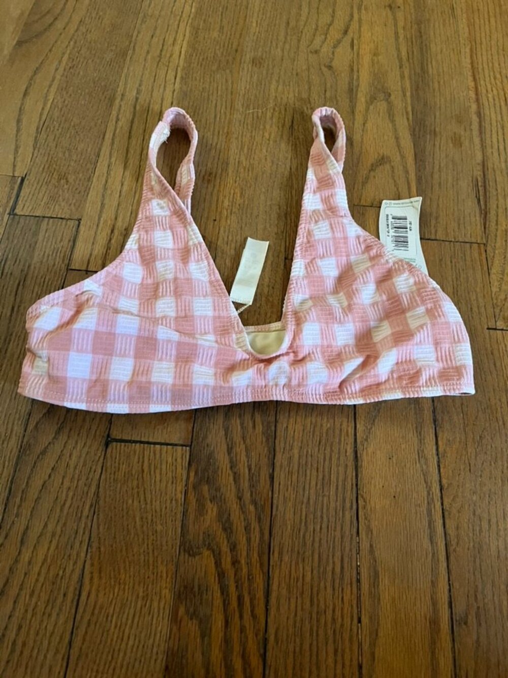 Seea Pink and White Gingham Bikini Top, Sz M  NWT